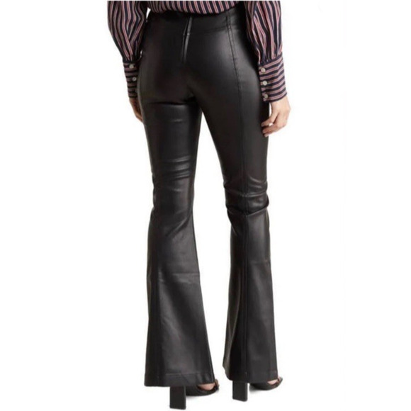 Free People We The Free Real Deal Slit Leather Flare Leg Pants 28 Black Retro - Picture 3 of 16